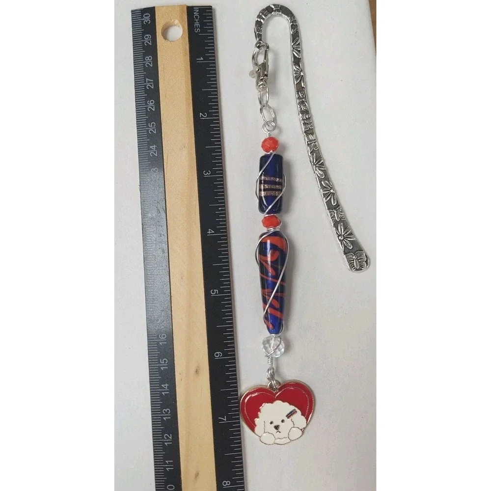 Handcrafted Bookmark Dog Heart Wire Wrapped Lampwork Beads 7.5
